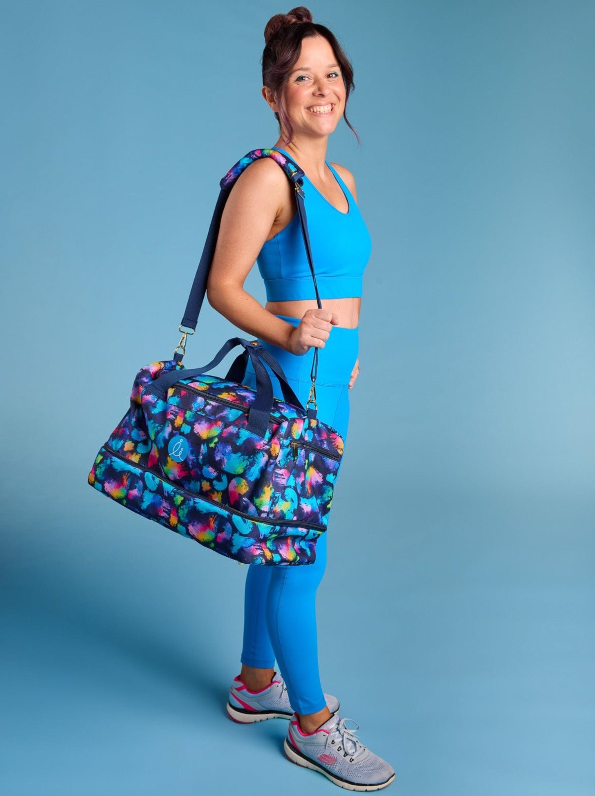 Rainbow Splatter Gym Bag - multi pocket gym and weekender bag with adjustable strap