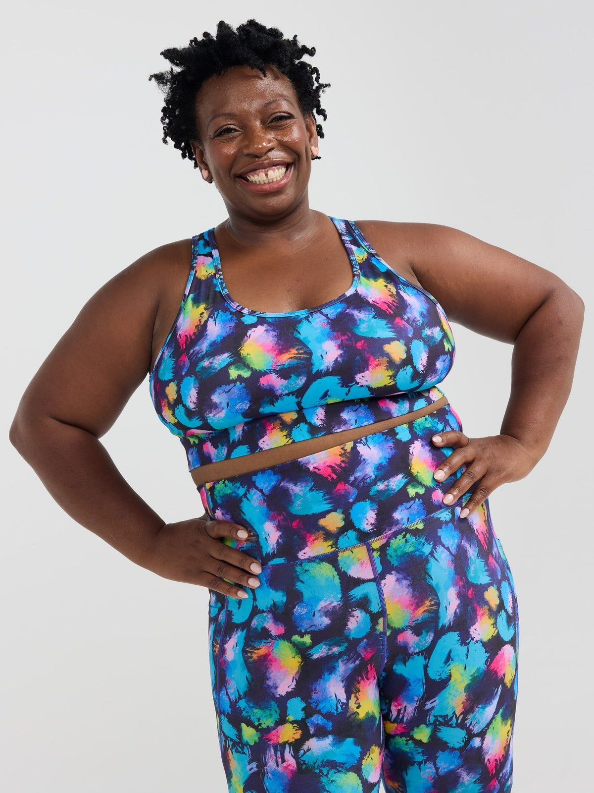 Rainbow Splatter Liberty Hookback Crop - Plus size high impact sports bra
