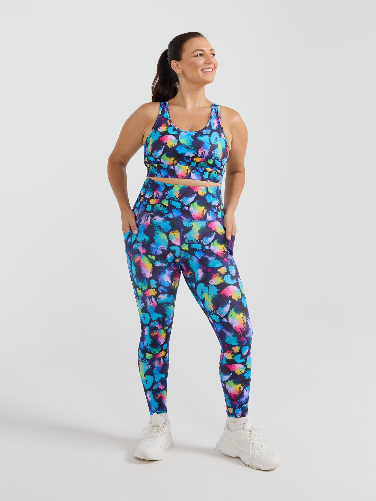Rainbow Splatter Liberty Hookback Crop - Running bra no bounce crop top