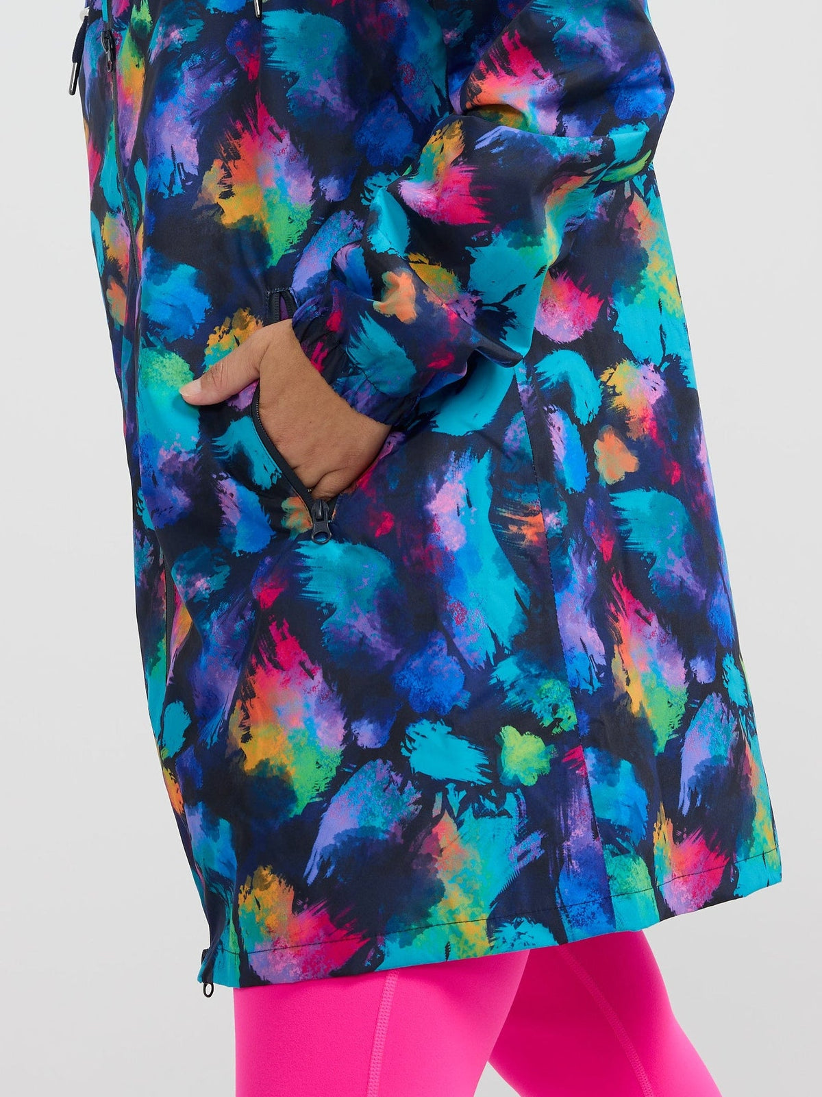 Rainbow Splatter Longline Raincoat  - waterproof raincoat with pockets