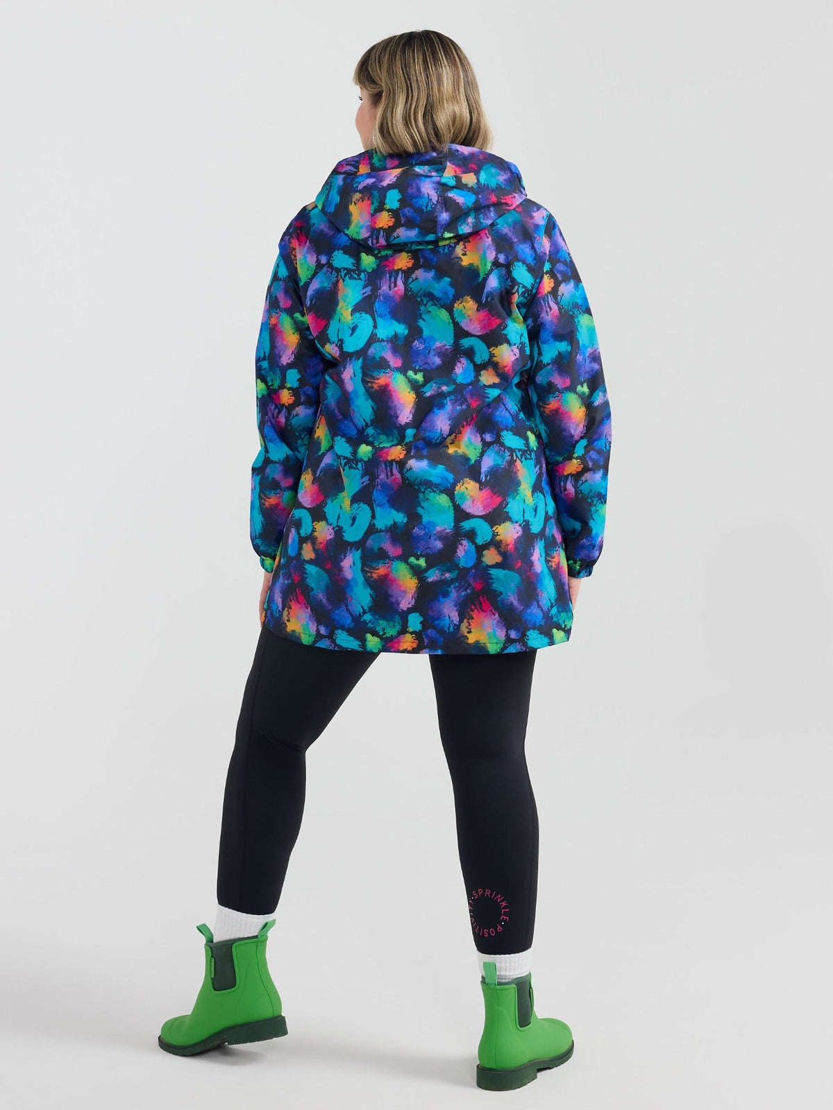 Rainbow Splatter Longline Raincoat - waterproof raincoat with coverage