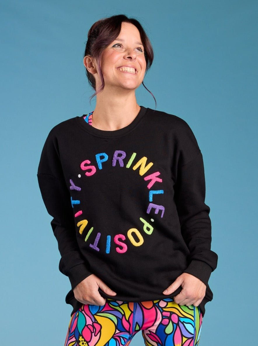 Sprinkle Positivity Organic Cotton Sweatshirt - Jet Black - Cosy lightweight black jumper petite women