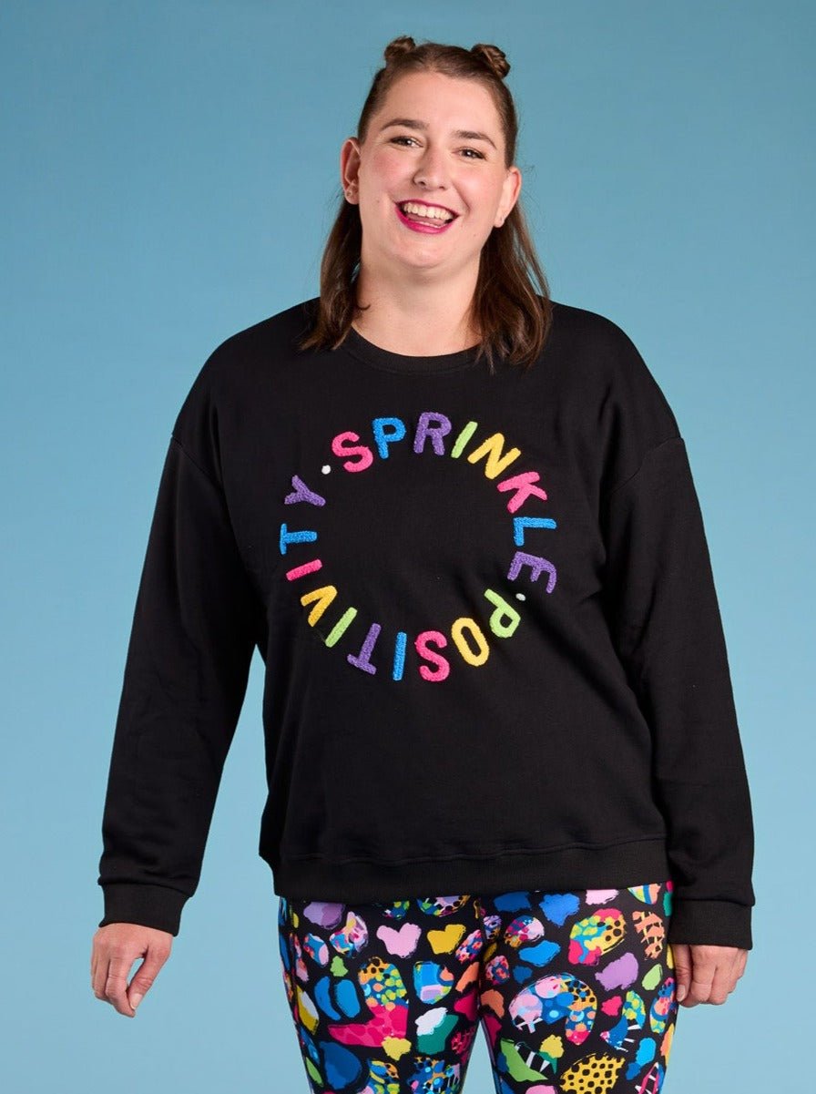 Sprinkle Positivity Organic Cotton Sweatshirt - Jet Black - Oversized jumper plus size with neon letters