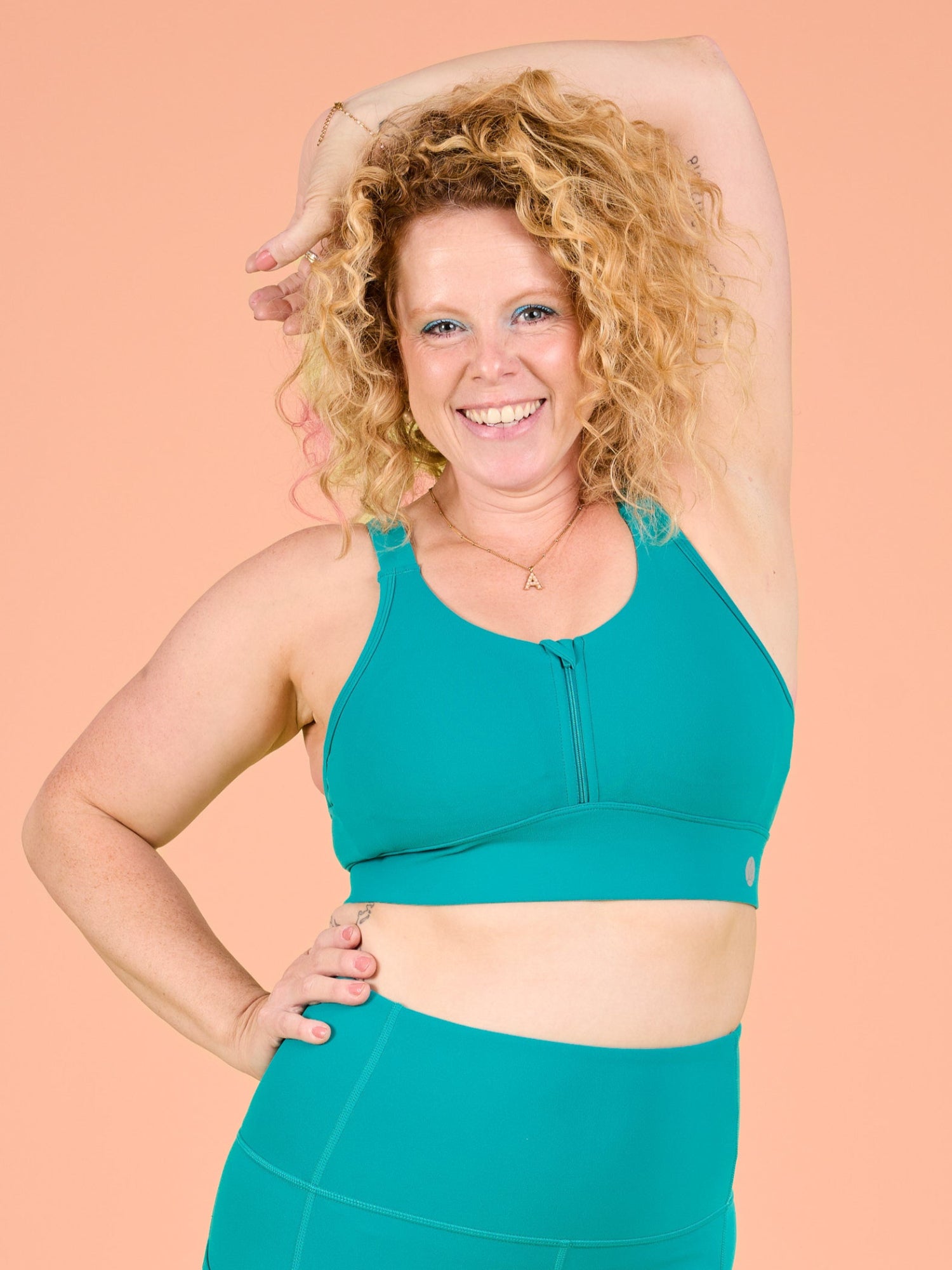 Teal FlexiZip Crop II -  Sports bra for running high impact