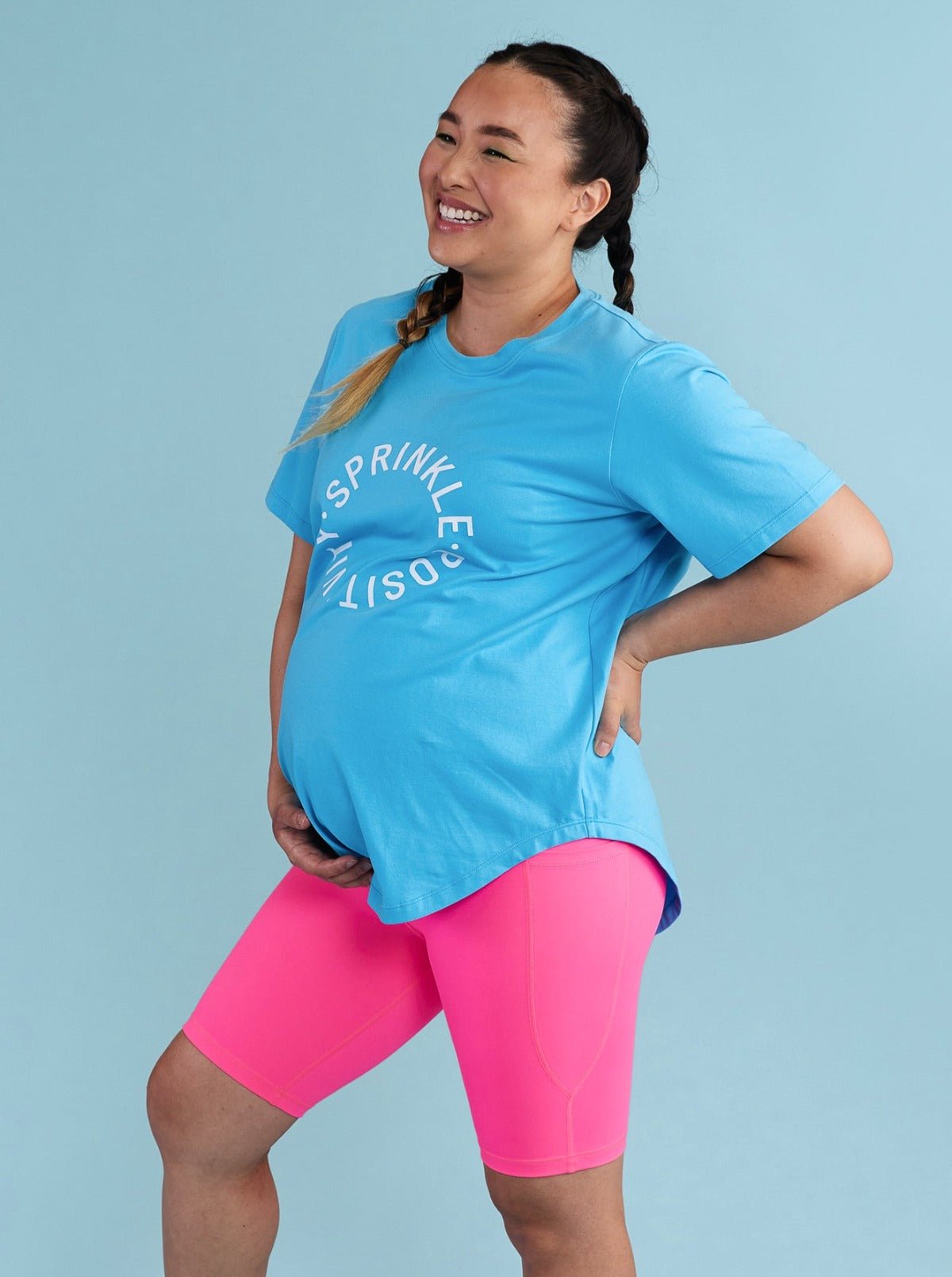 Azure Blue Sprinkle Positivi-Tee - oversized organic cotton t shirt pregnant woman