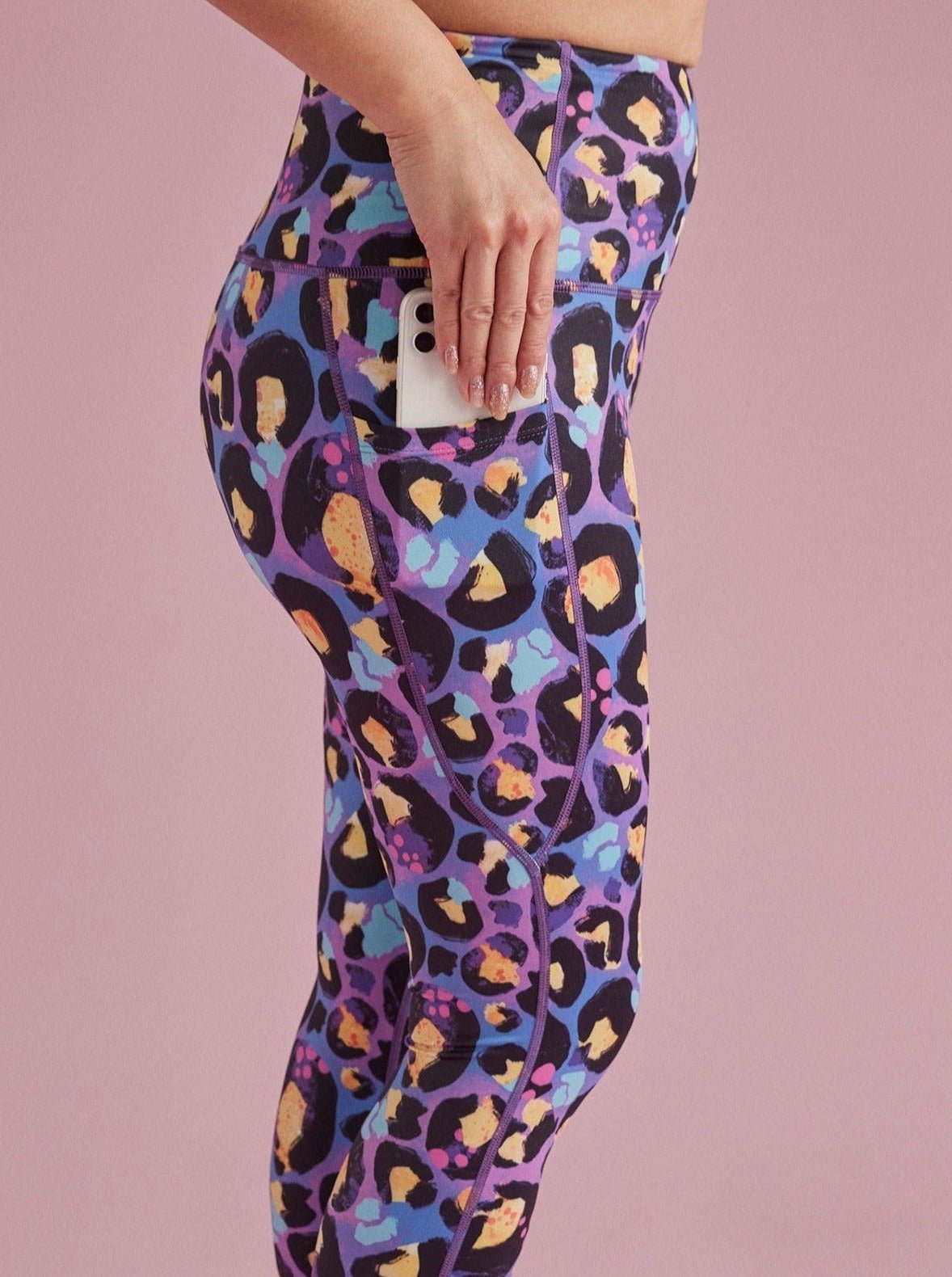 Berry Leopard Everyday Legging - Full-Length- high waisted tights with pockets