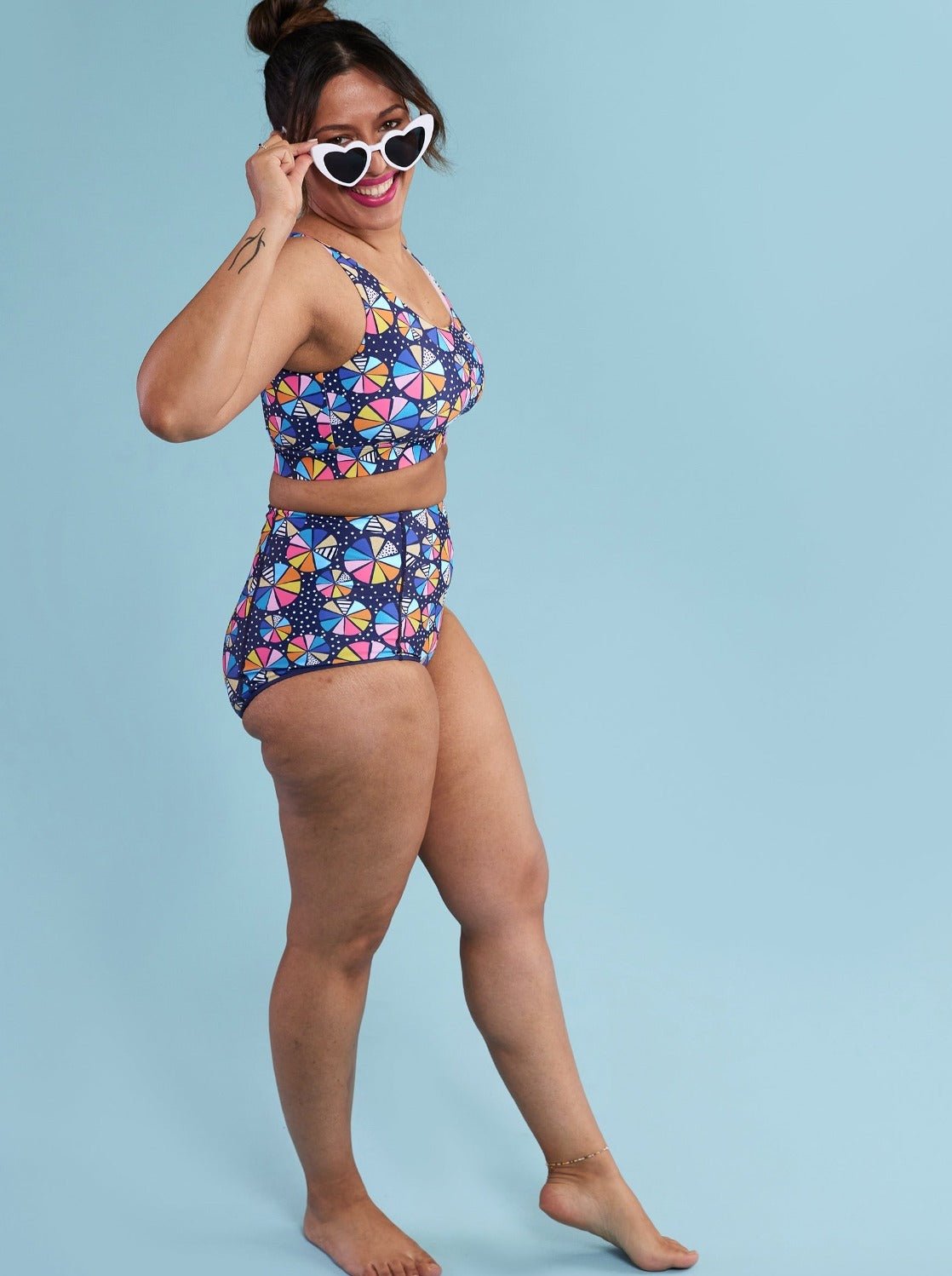 Colour Wheel Reversible Swim Bottoms - high waisted bikini tummy control