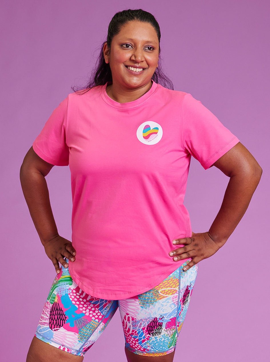 Dolly Pink Rainbow Heart Positivi-Tee - longline t shirt plus size