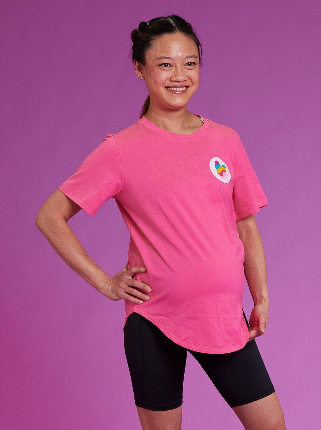 Dolly Pink Rainbow Heart Positivi-Tee - oversized organic cotton t shirt pregnant woman