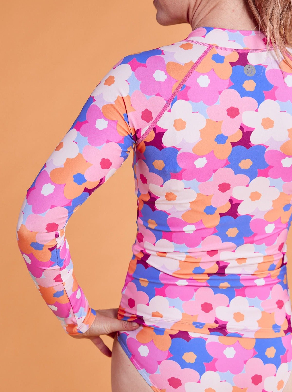 Hello Bloomer Long-Sleeved Full Length Rashie Top - floral pink swimwear for women