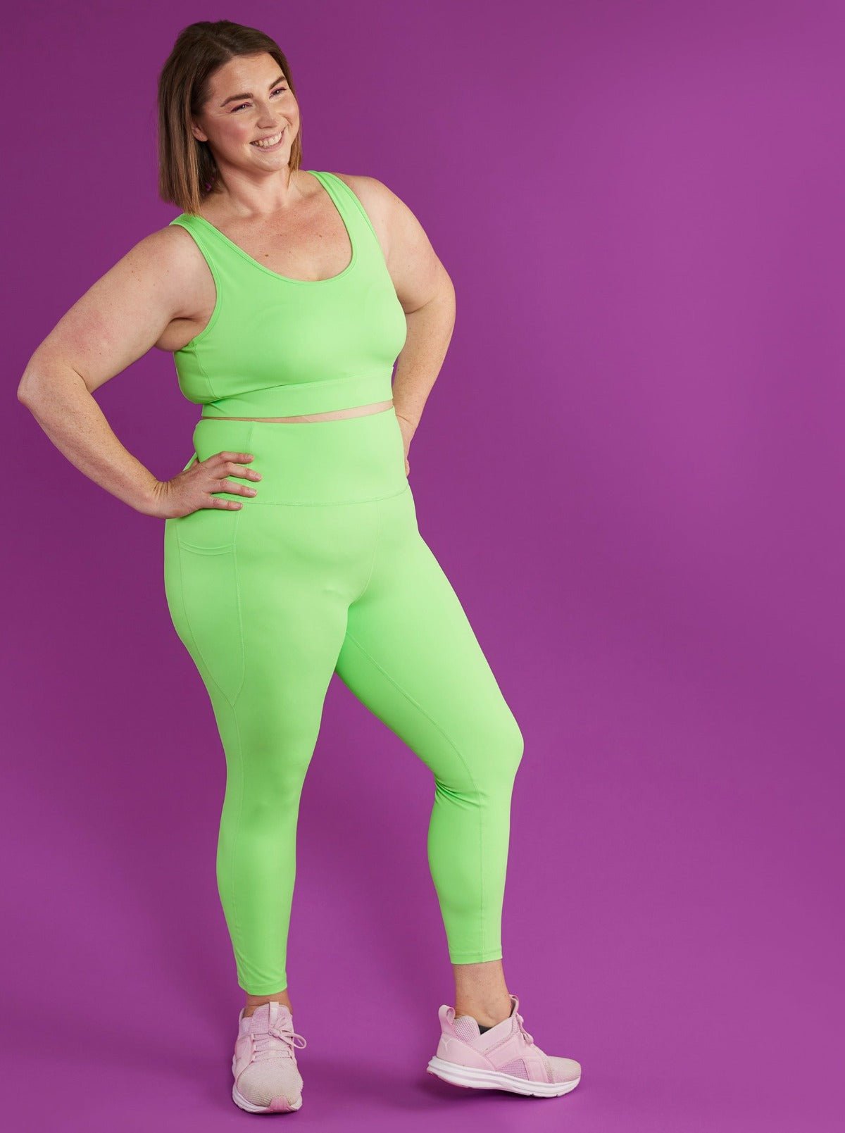 Neon Green Everyday Legging - 7/8 length - running leggings with pockets plus size