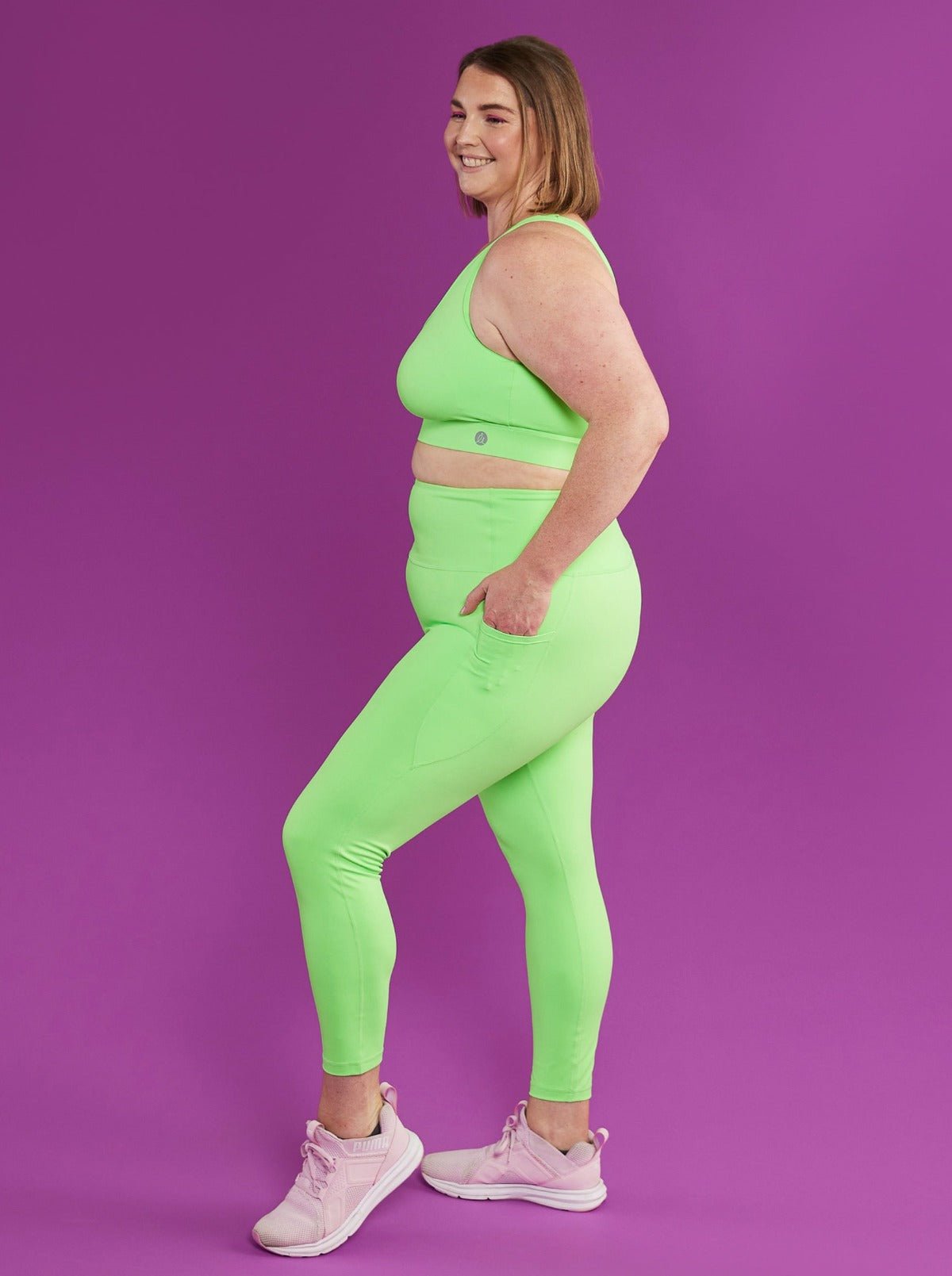 Neon Green Everyday Legging - 7/8 length - legging 7/8 high waist with pockets