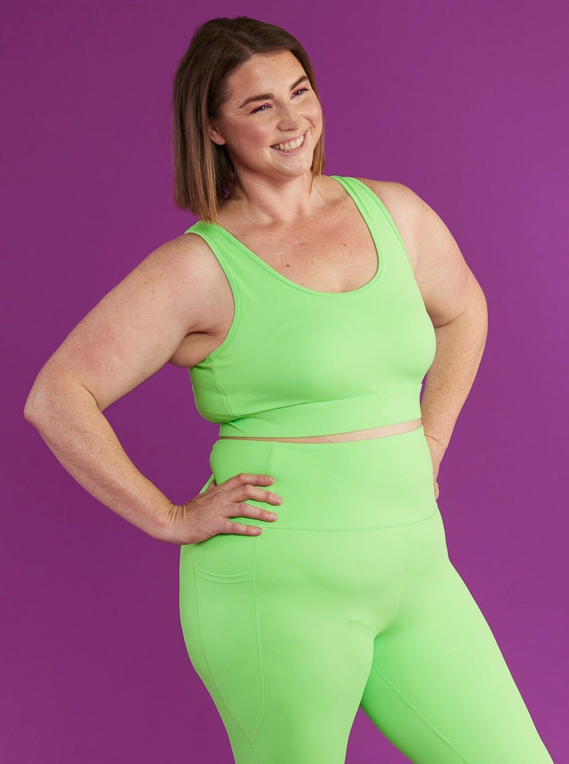 Neon Green Liberty Hookback Crop - Sports bra sewn in pads in bright colours