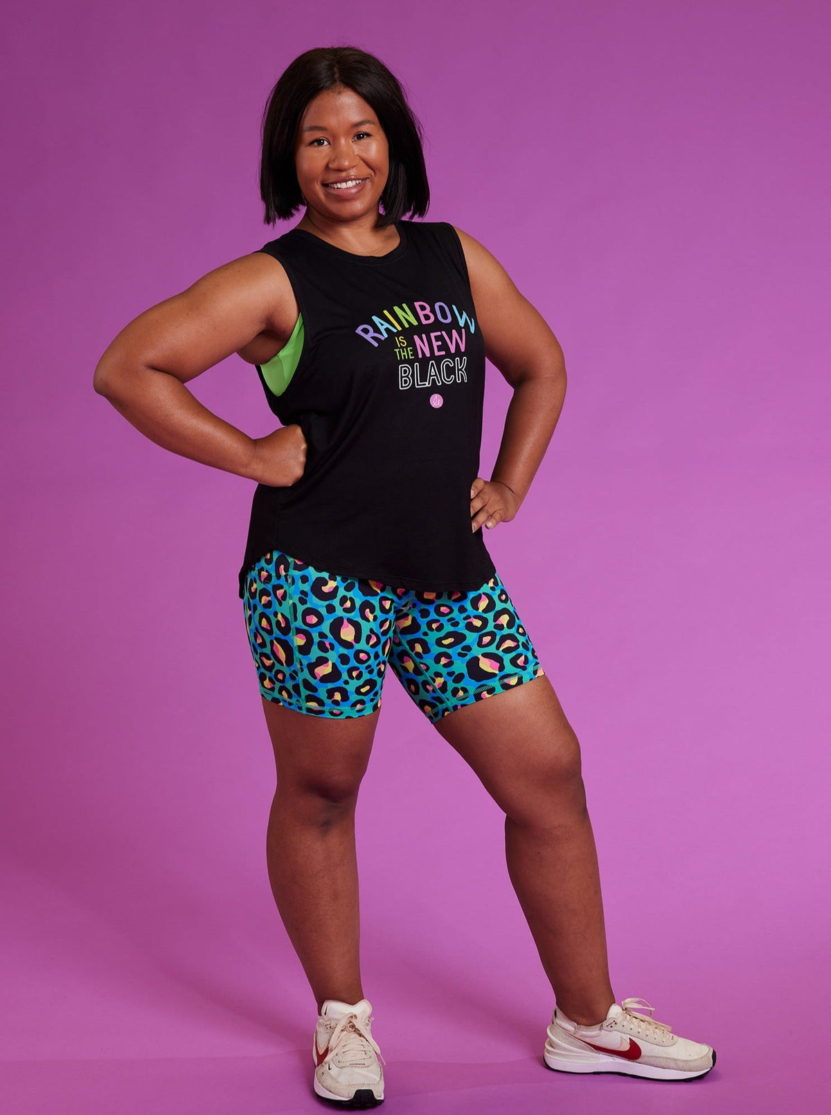 Neon Leopard Everyday Shortie Biker Shorts - mid tight shorts with pockets