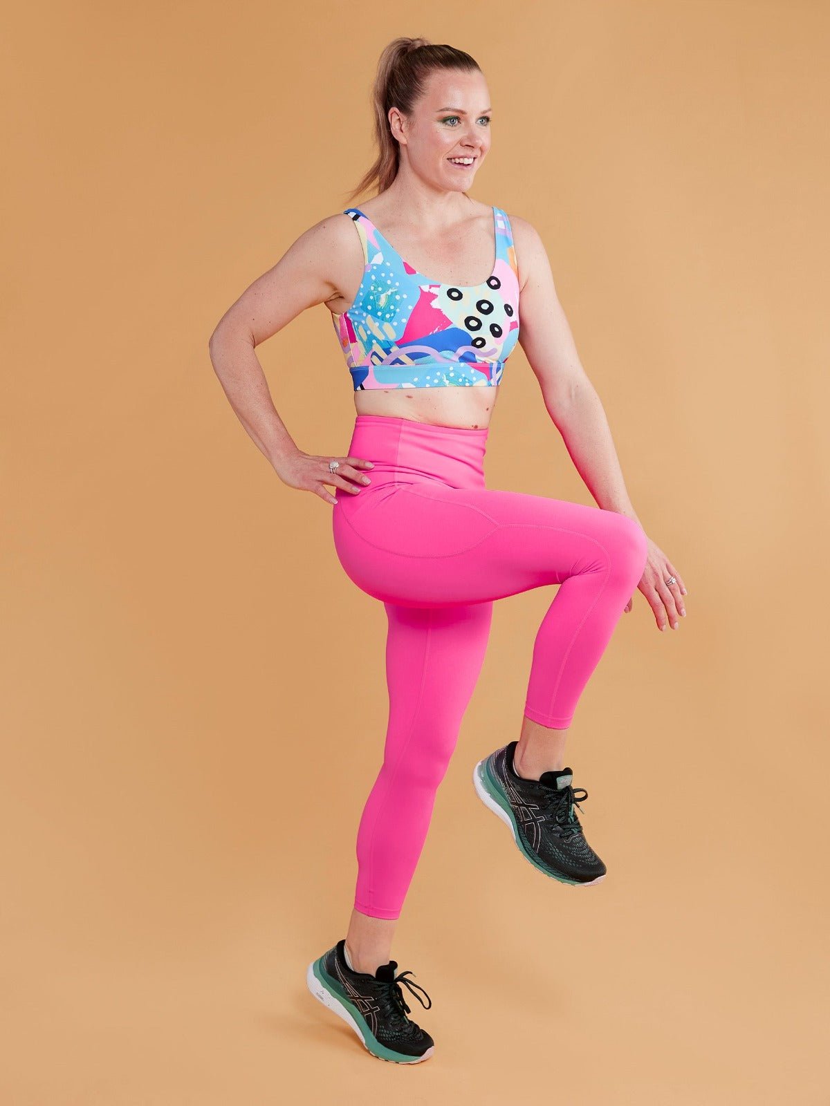 Neon Pink Everyday Legging - 7/8 length - high waisted running leggings with pockets