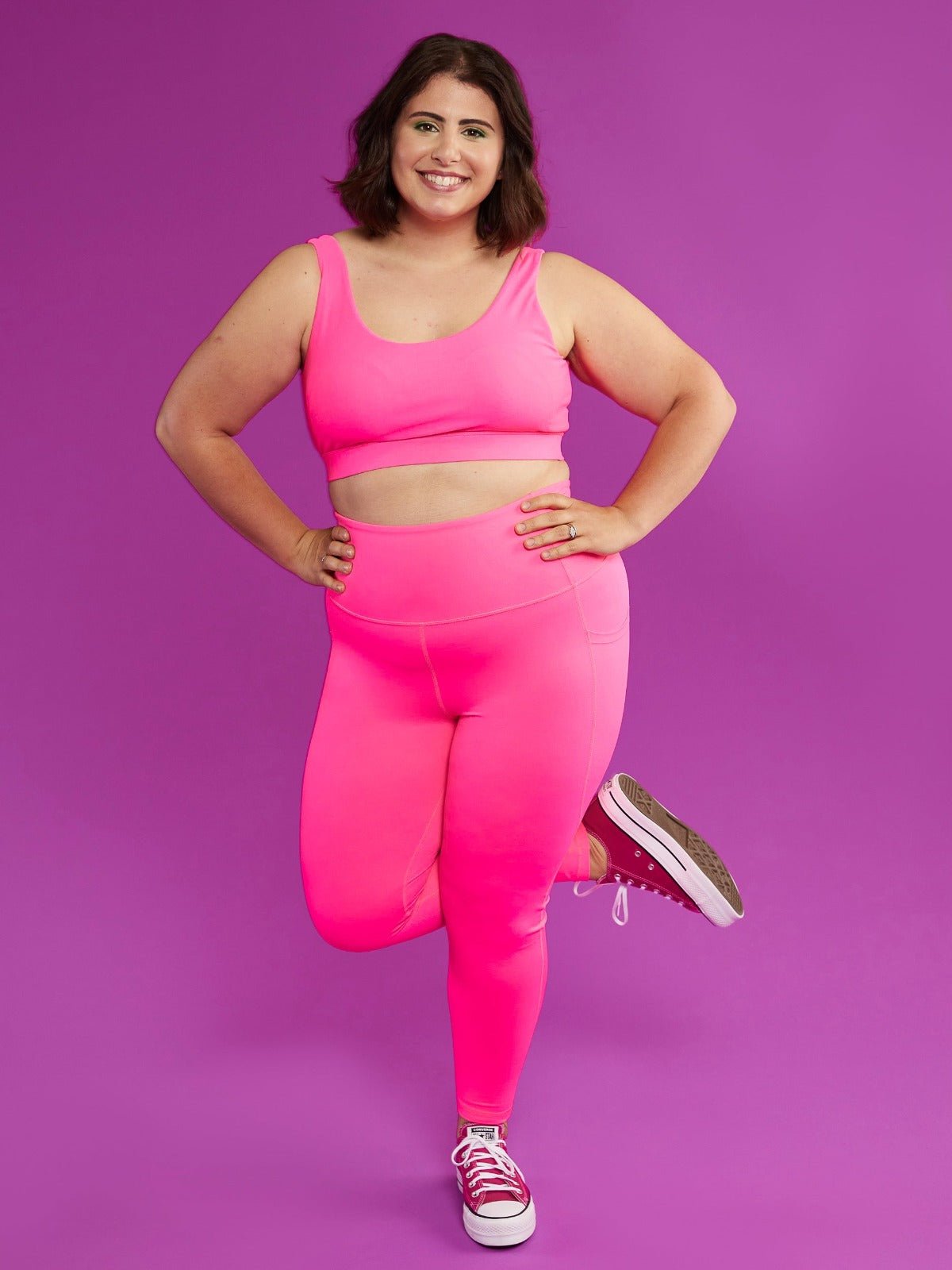 Neon Pink Everyday Legging - 7/8 length - neon pink high waisted tights with pockets