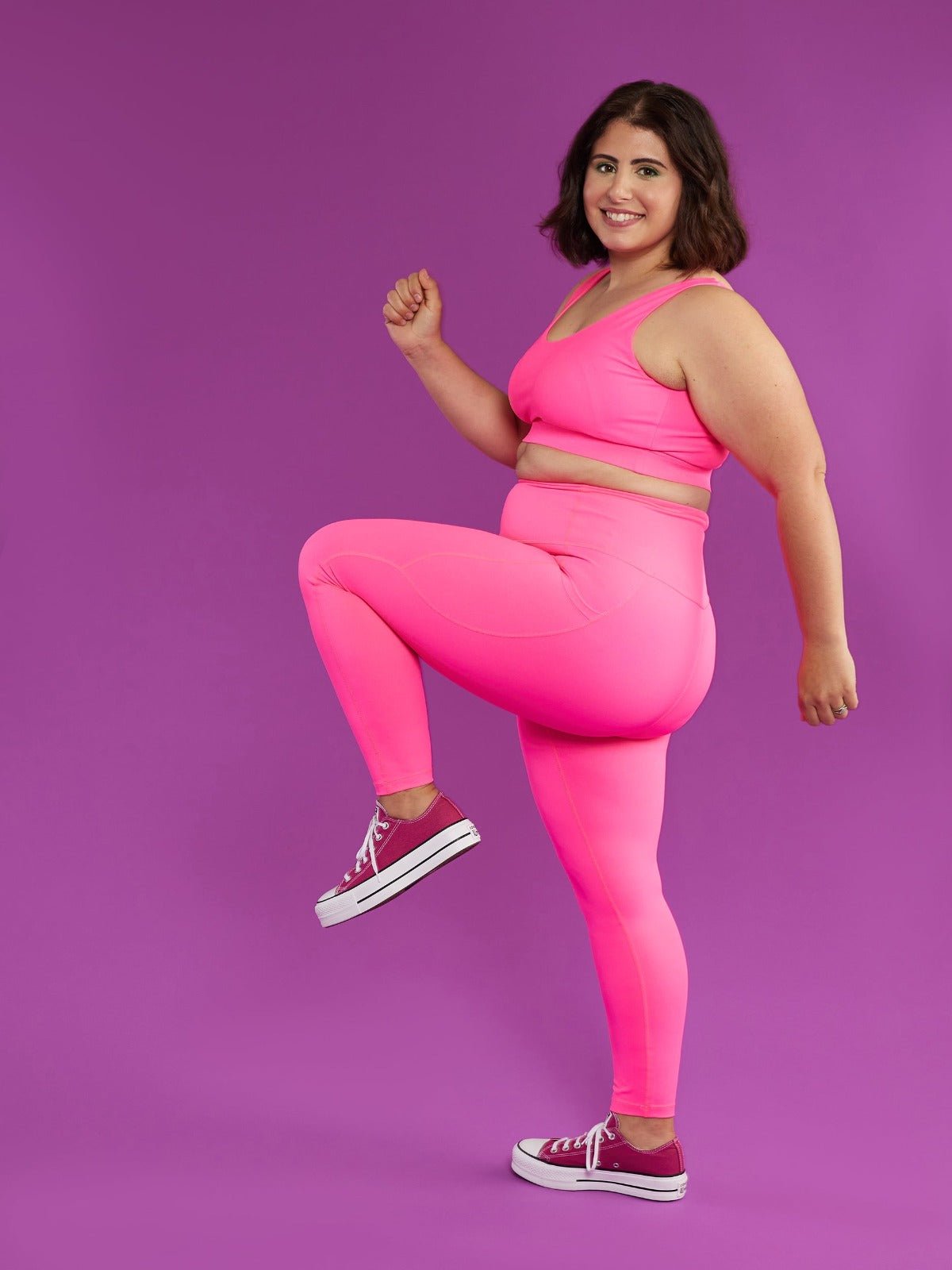 Neon Pink Everyday Legging - 7/8 length - neon pink high waisted tights with pockets