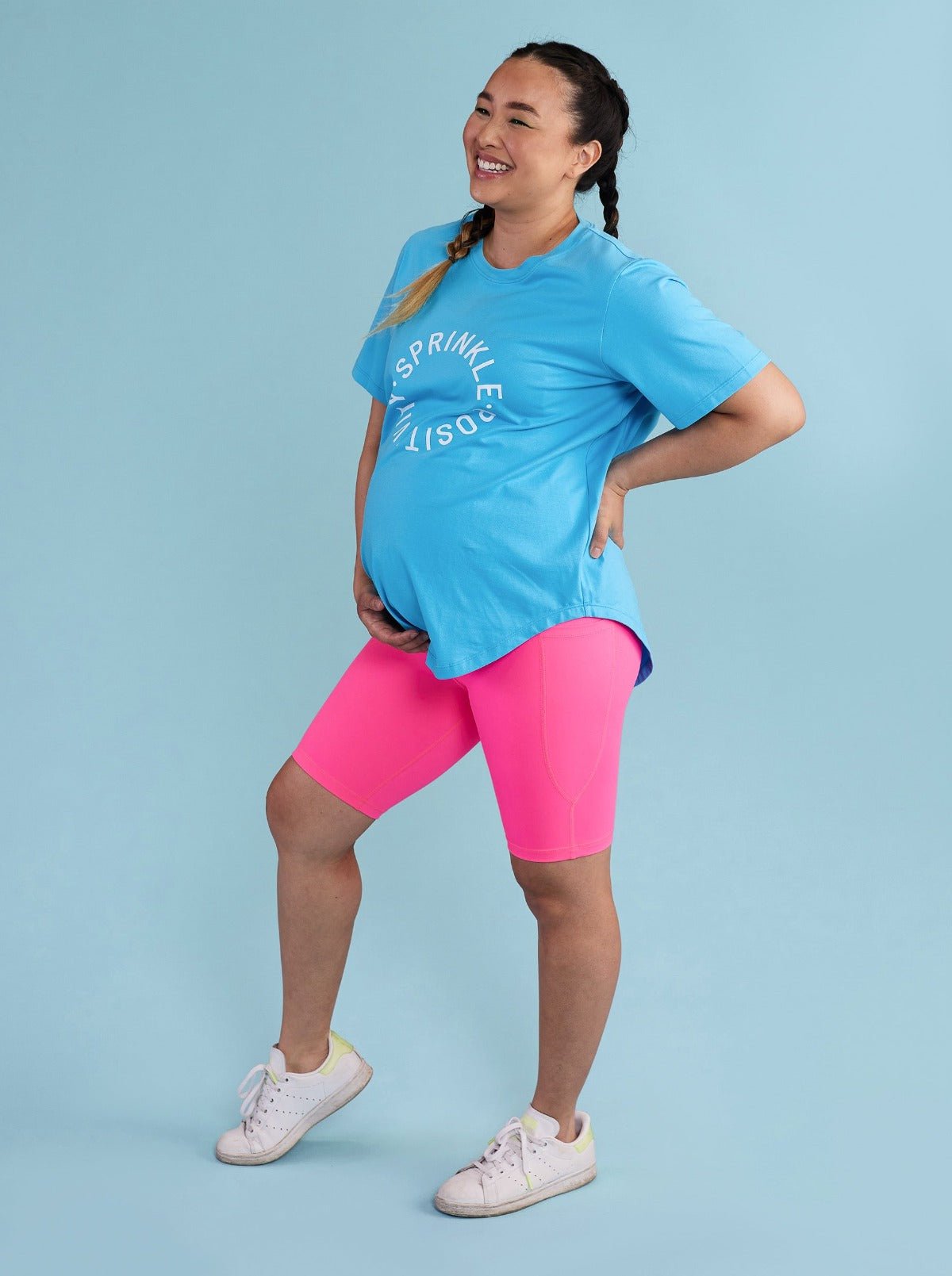 Neon Pink Maternity Biker Shorts - compression biker shorts for pregnant women