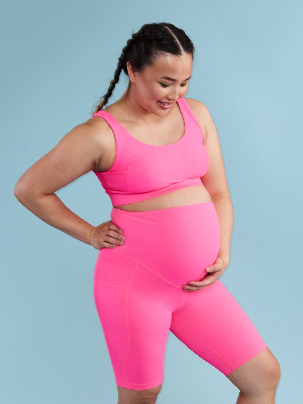 Neon Pink Maternity Biker Shorts - maternity pregnancy biker shorts
