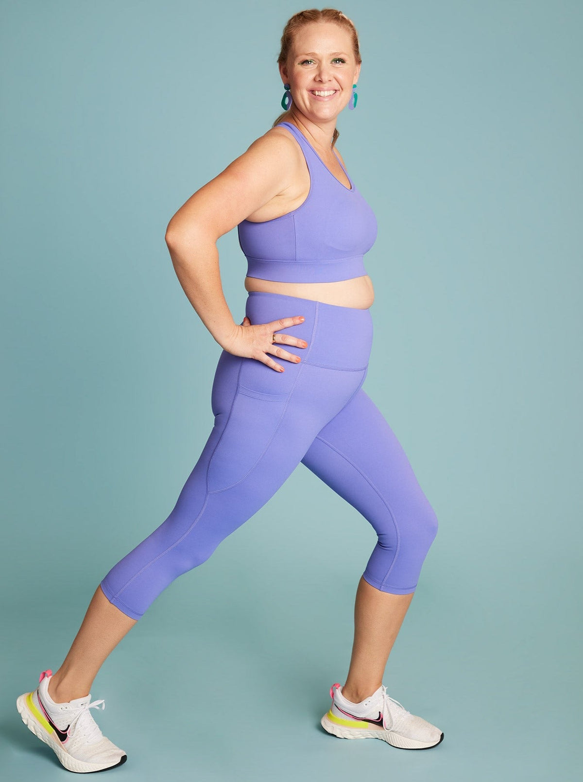 Periwinkle Purple Everyday Cropped Legging - 3/4 length - matching purple crop top and leggings