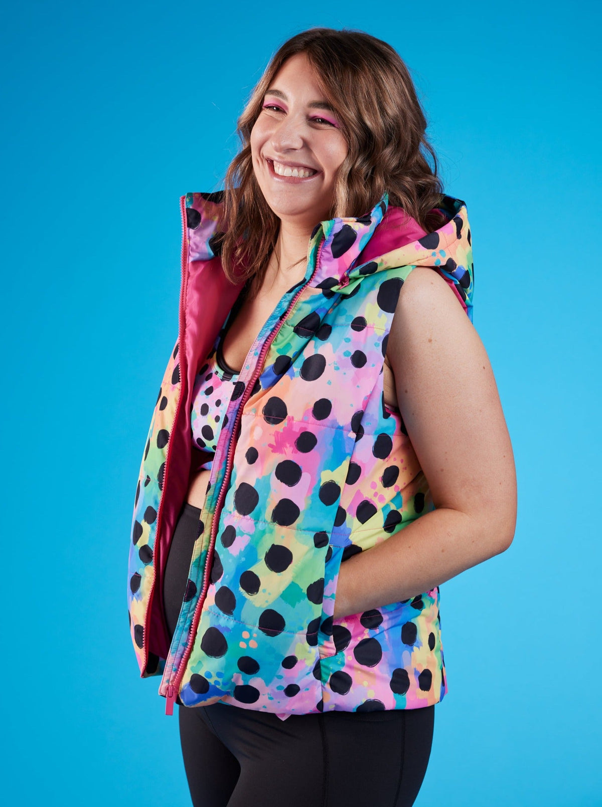 Polka Party Hooded Puffer Vest- Adults -
