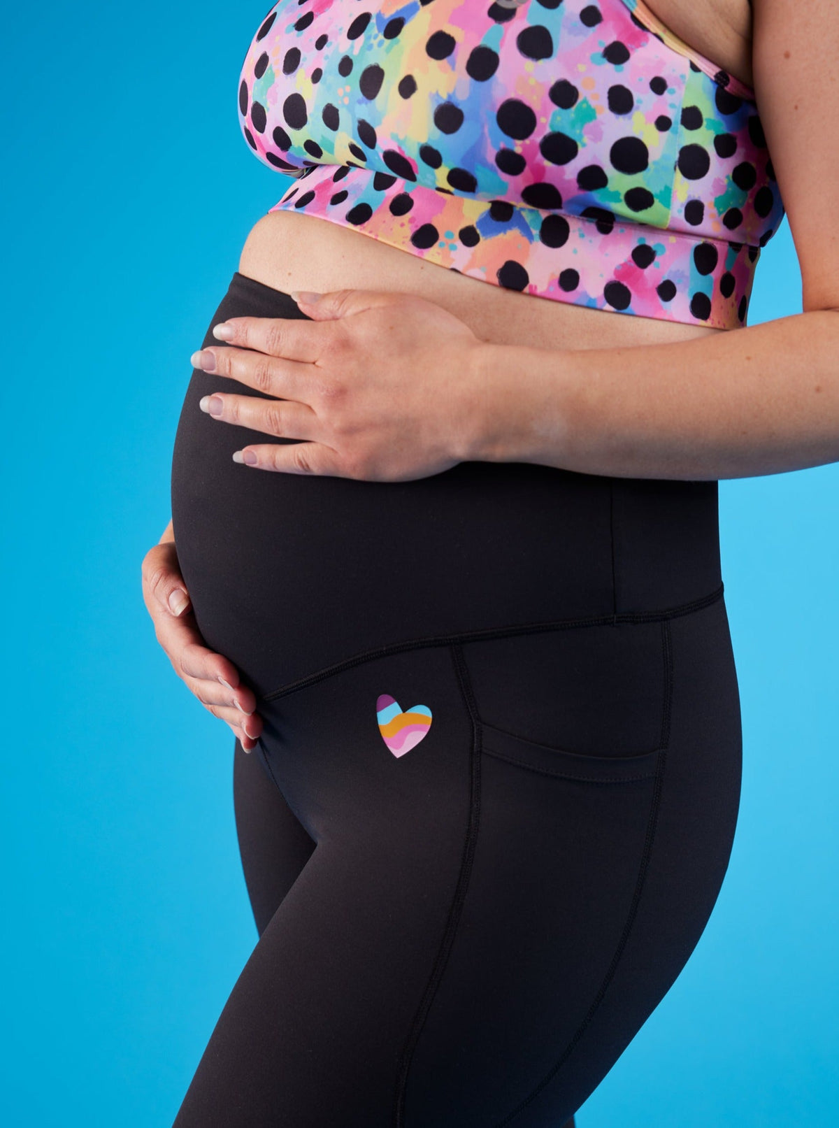 Rainbow at Heart Black Maternity Legging - 7/8 length - over the bump black pregnancy tights