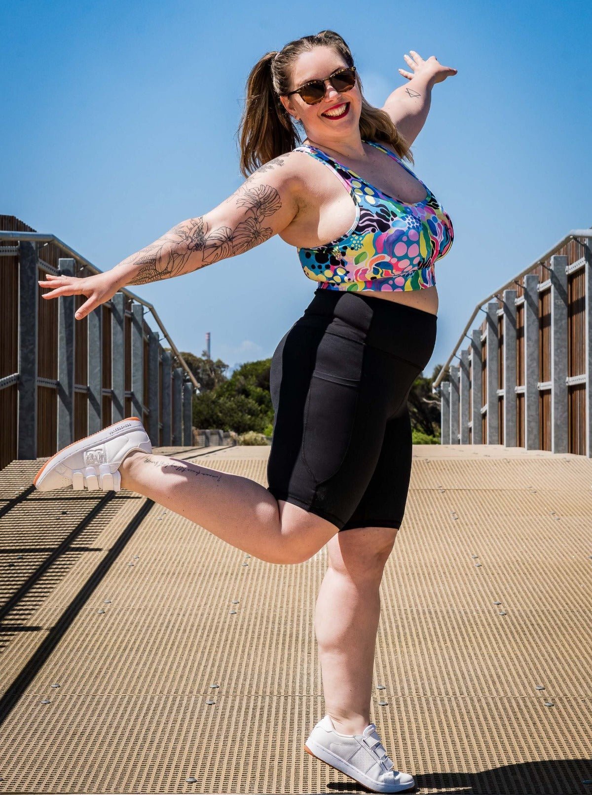 Rainbow at Heart Everyday Black Biker Shorts - high waisted black bike shorts with pockets