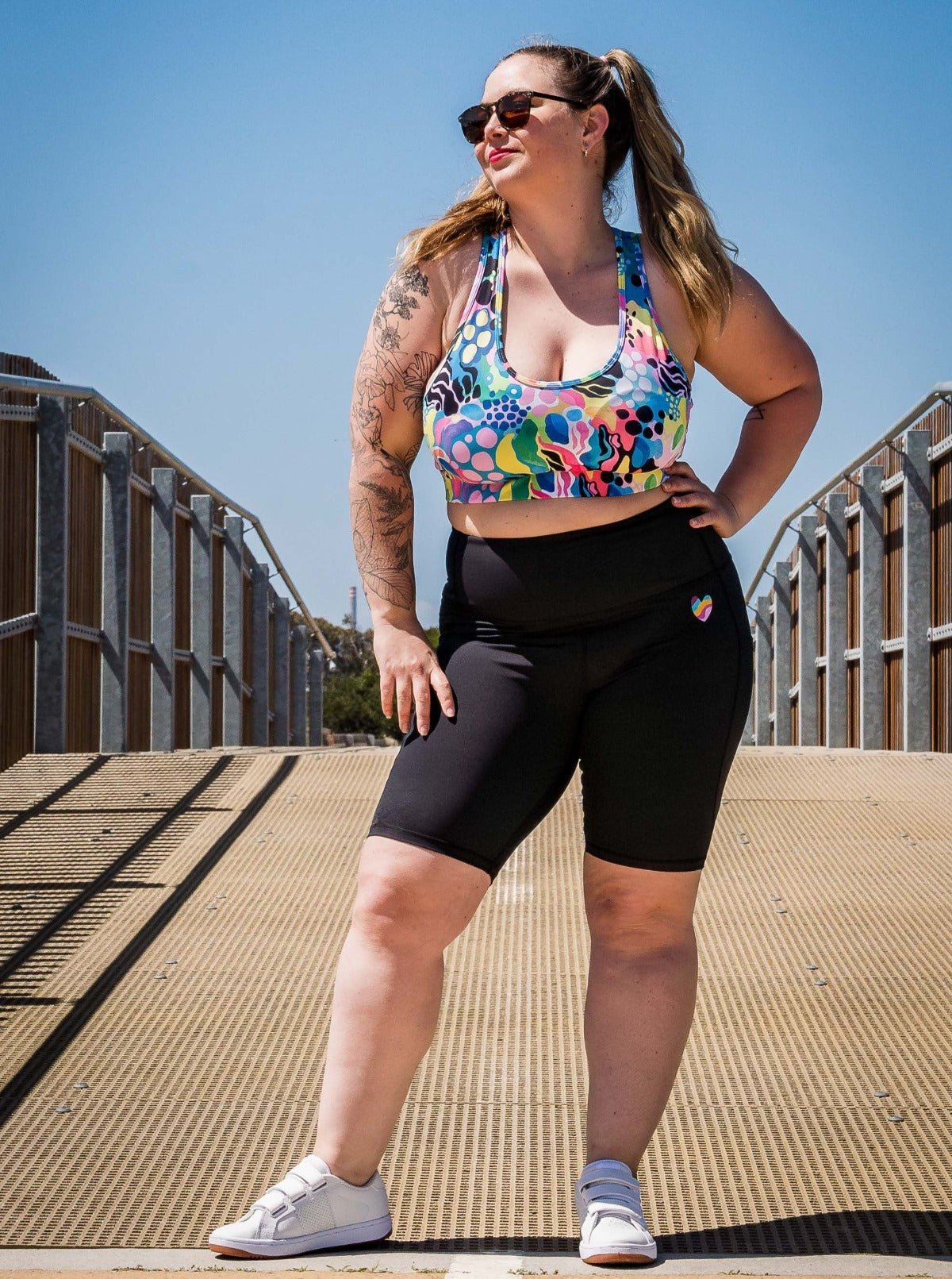 Rainbow at Heart Everyday Black Biker Shorts - long black bike shorts plus size