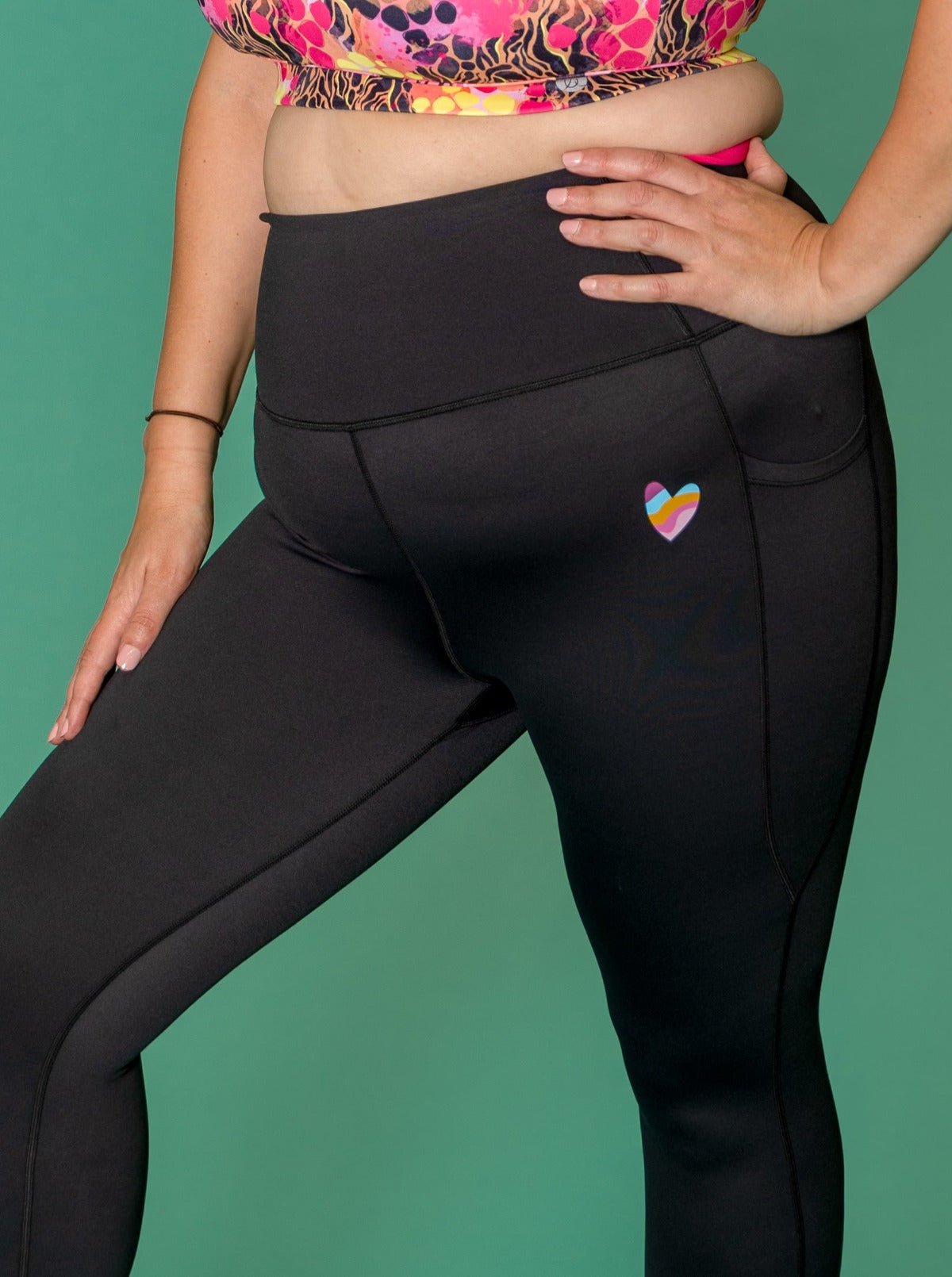 Rainbow at Heart Everyday Black Legging - 7/8 length - black running leggings with pockets