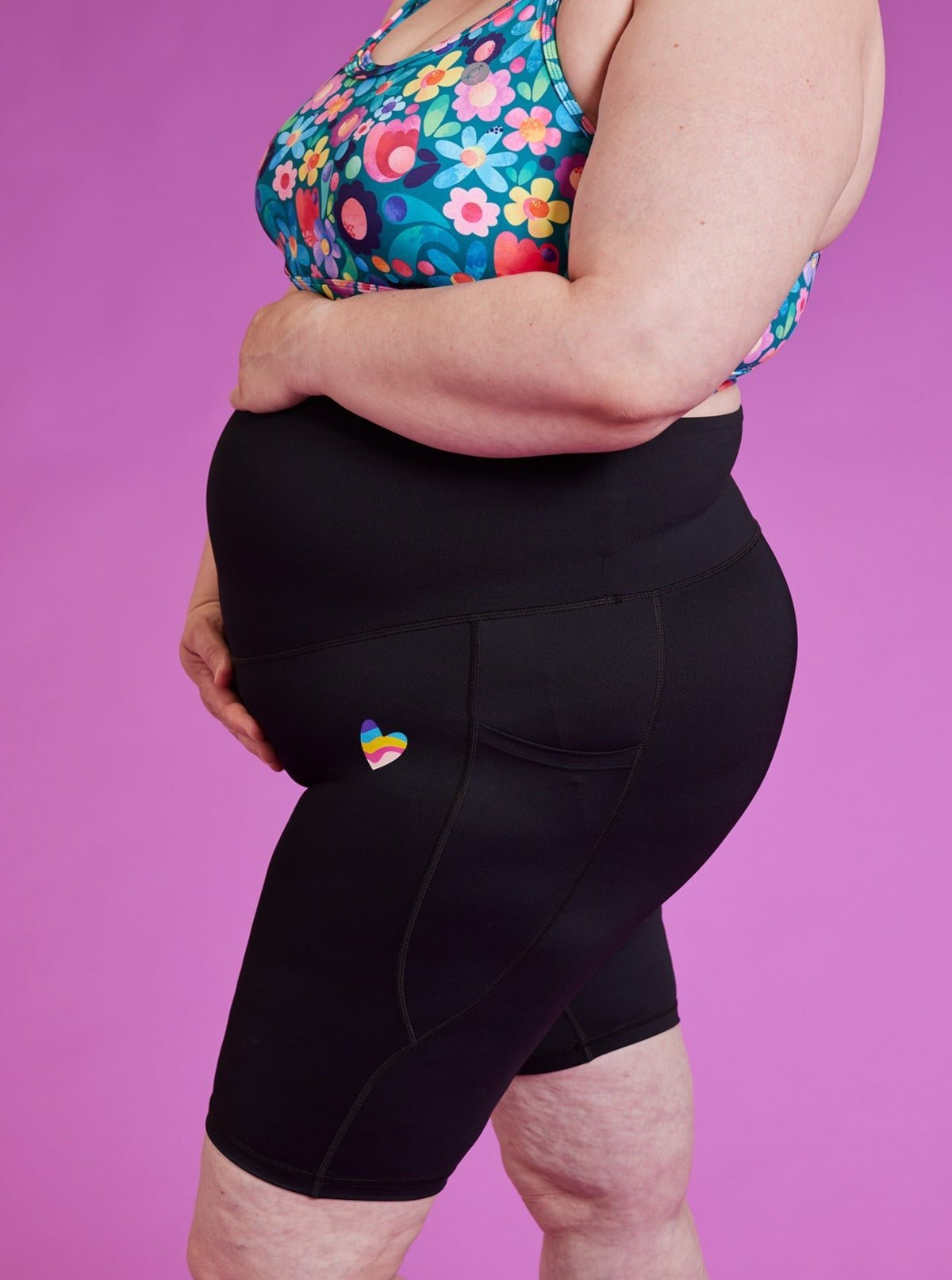 Rainbow at Heart Maternity Bike Shorts - over the bump pregnancy bike sorts