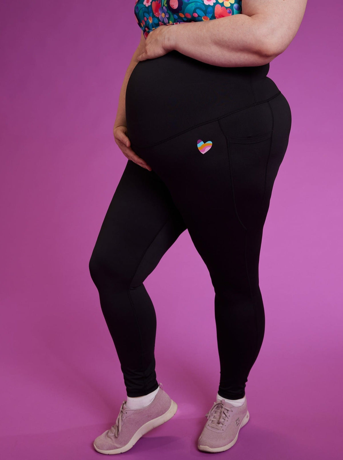 Rainbow at Heart Maternity Black Legging - 7/8 length - maternity leggings with pockets plus woman