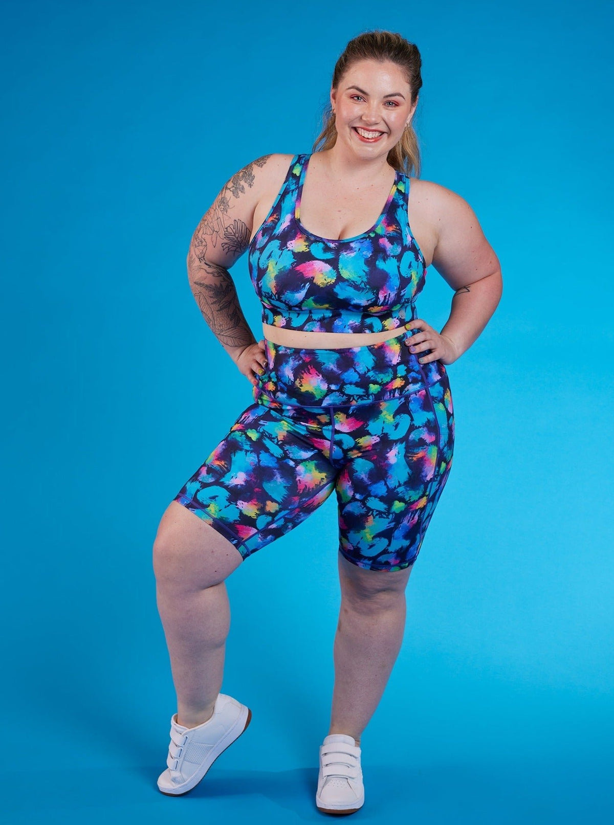 Rainbow Splatter Everyday Biker Shorts - activewear bike shorts plus size