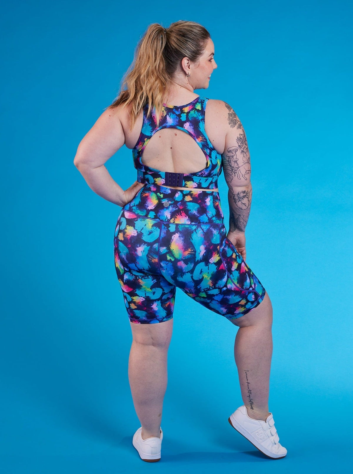 Rainbow Splatter Everyday Biker Shorts - high waisted squat proof biker shorts plus size