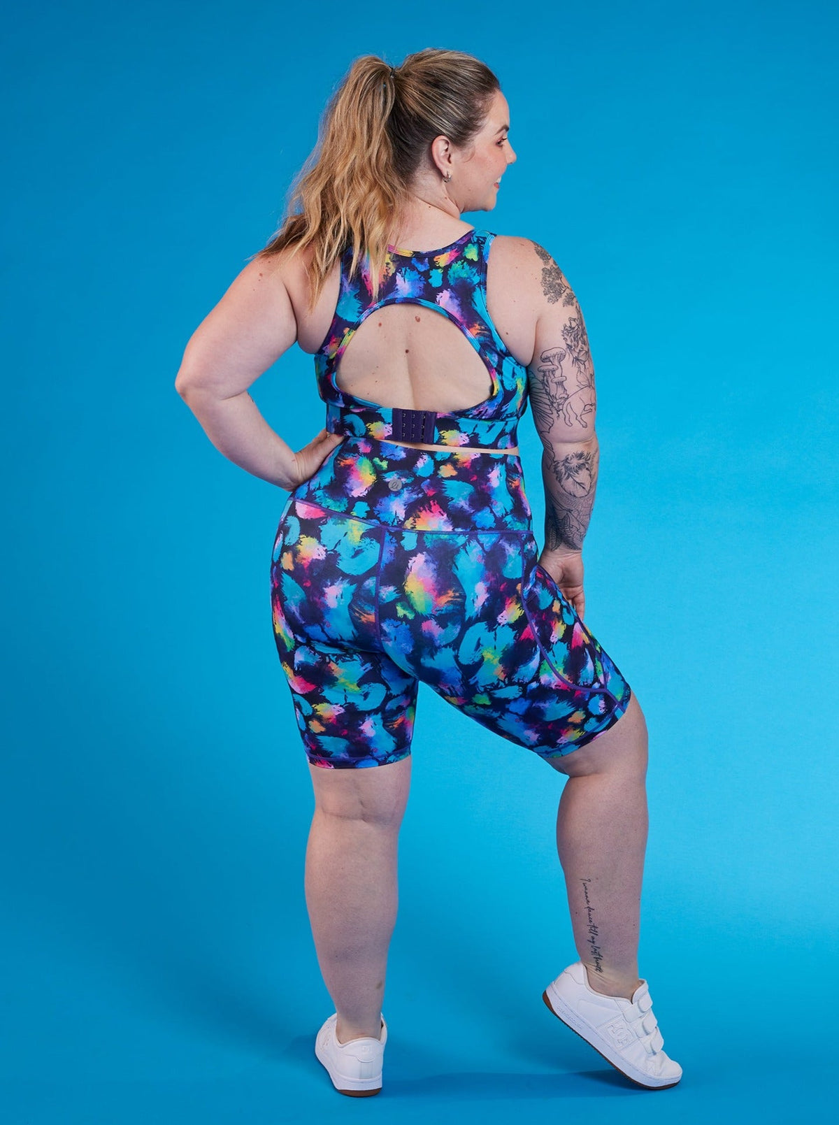 Rainbow Splatter Everyday Biker Shorts - high waisted squat proof biker shorts plus size