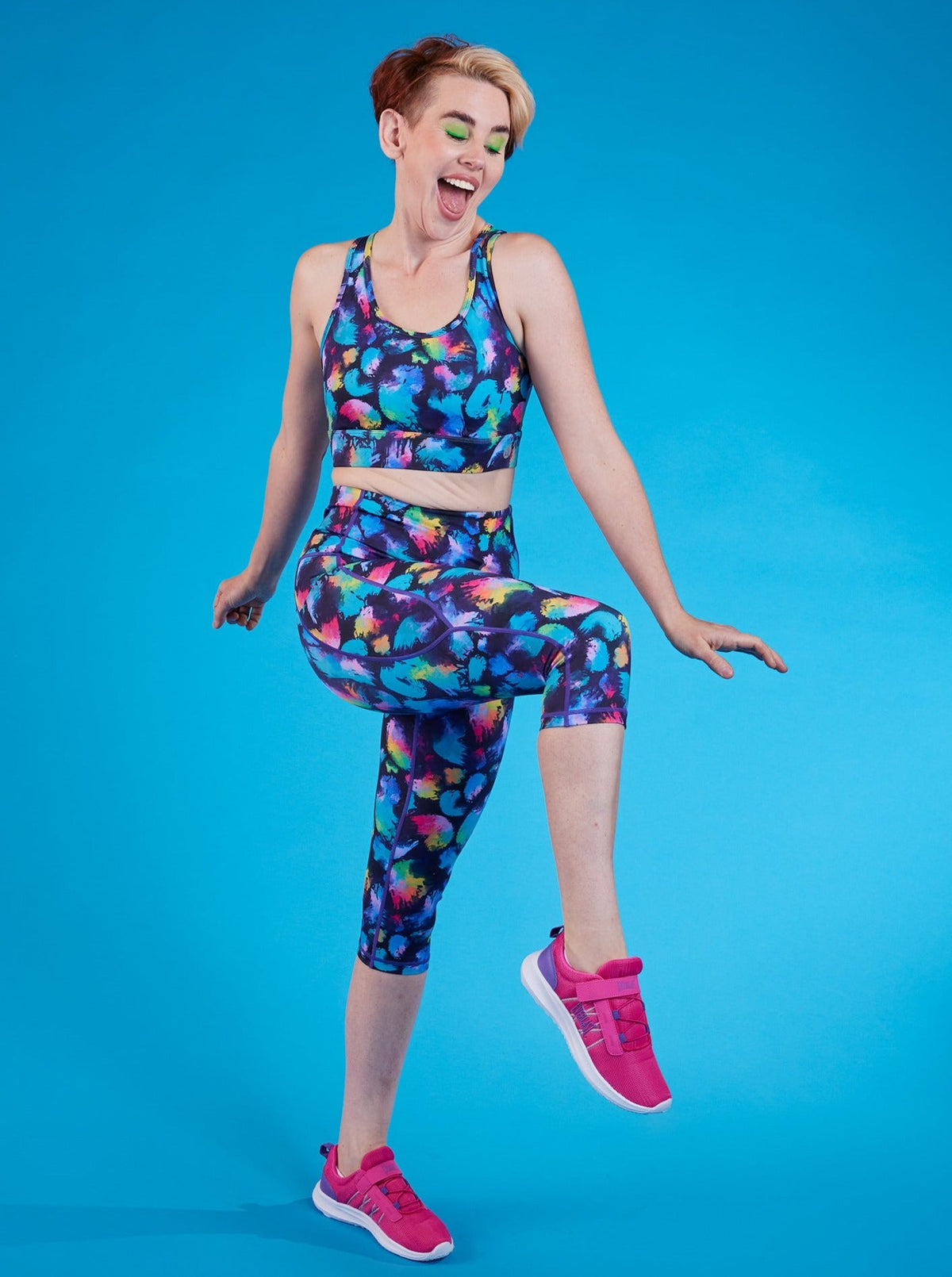 Rainbow Splatter Everyday Cropped Legging - 3/4-length - high waisted running cropped leggings with pockets