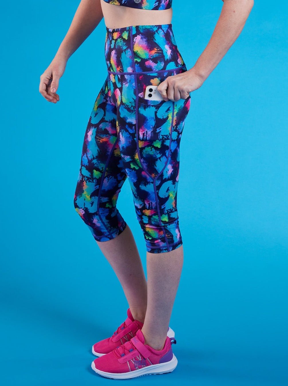 Rainbow Splatter Everyday Cropped Legging - 3/4-length - high waisted cropped leggings with phone pockets