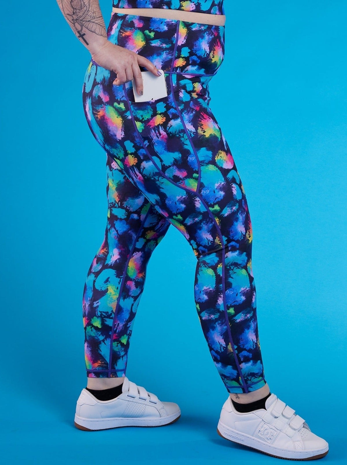 Rainbow Splatter Everyday Legging - 7/8-length - high waisted black leggings with pockets