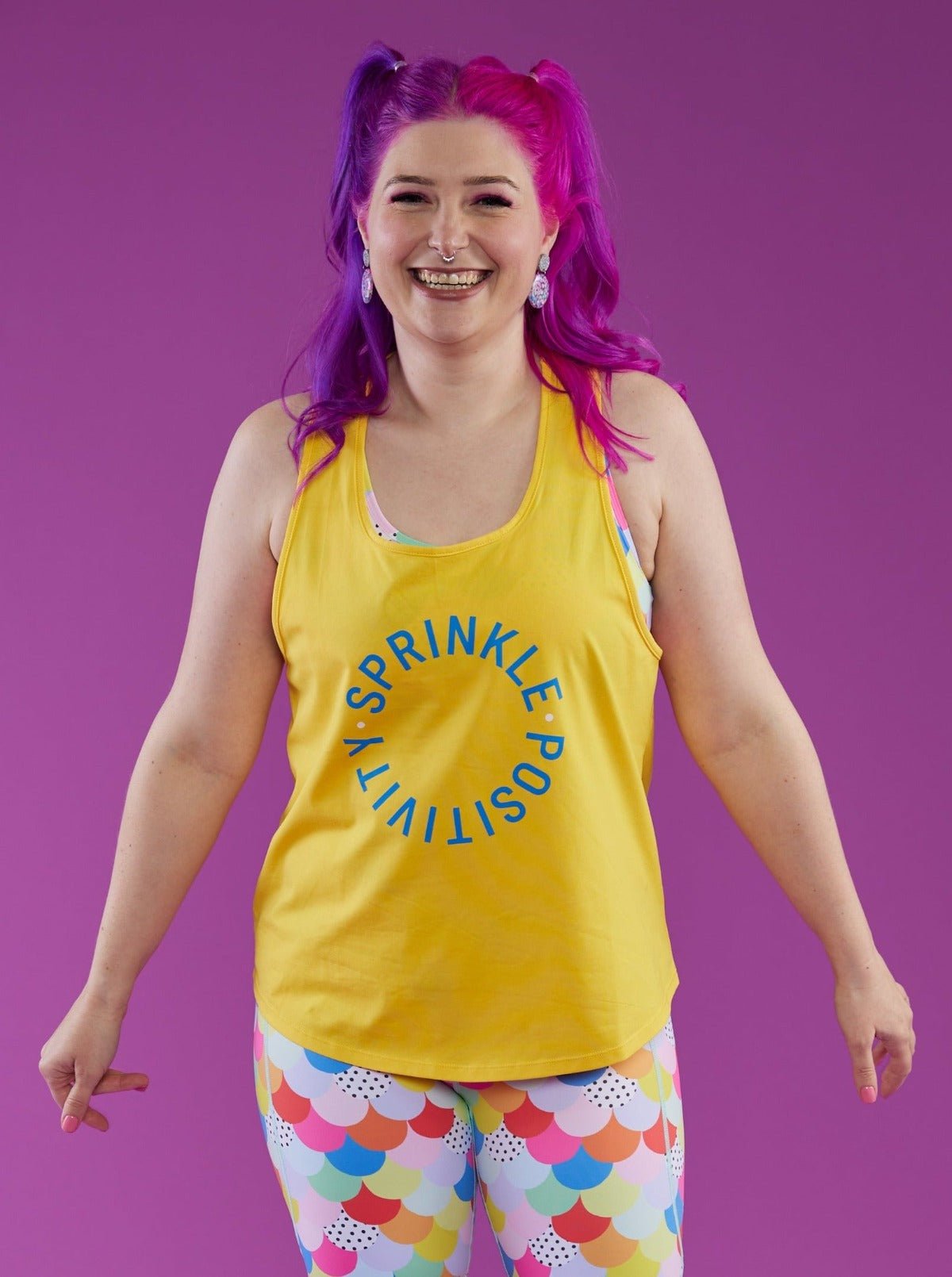 Sprinkle Positivity Active Curve Tanks 💛 & 💗 - bright yellow tank top