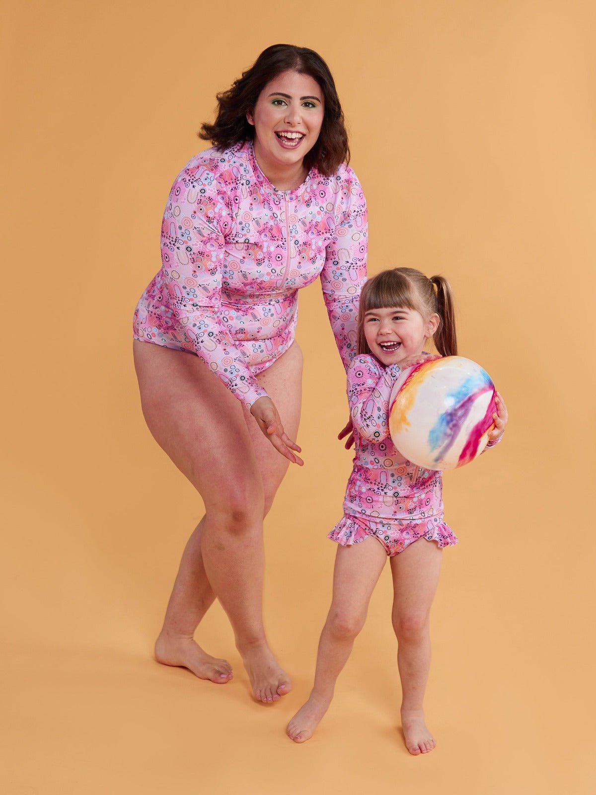 Strong Women Kids Long-Sleeved Swimsuit - plus size matching swimwear with kids